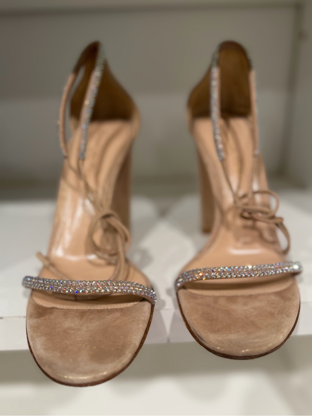 Gianvito Rossi Nude Crystal-Embellished High Heel Sandals